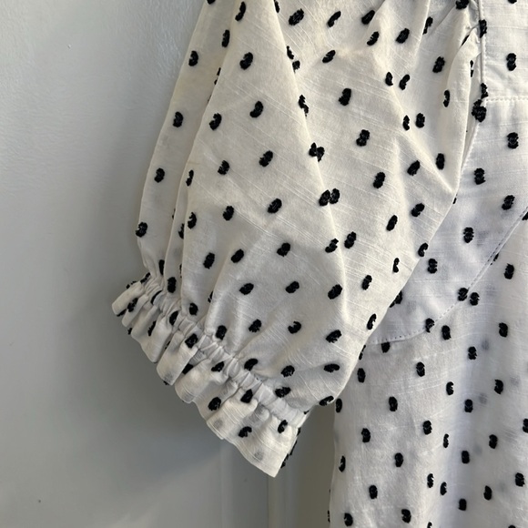 Loft Clip Sleeve Square Neck Puff Short Sleeve Top Black White Swiss Dot - Picture 4 of 5